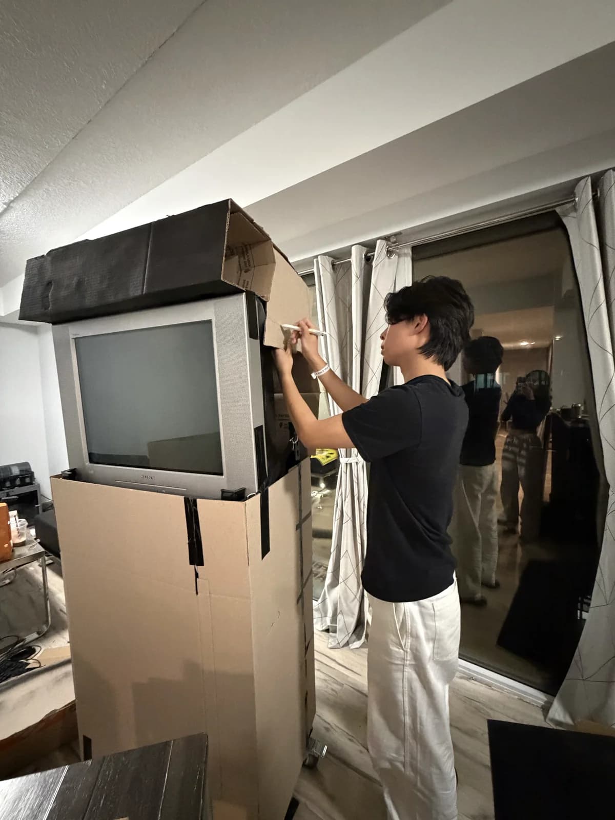 Fitting the shell around the frame.